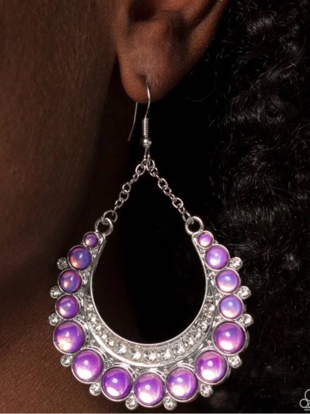 E-96 Silver Drop Earrings with Purple Cabochons